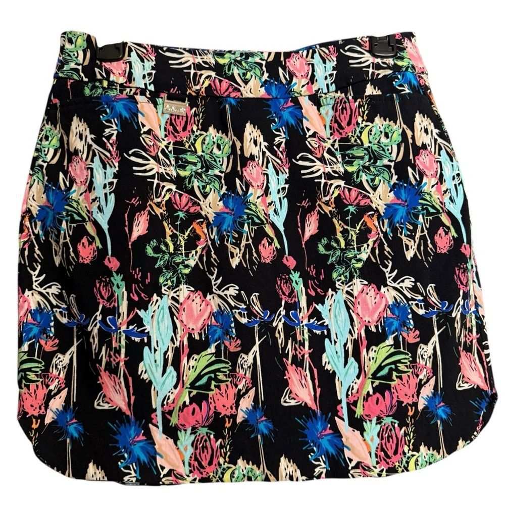 Lulu-B Vibrant Stretchy Floral Mini Skirt - Black w/ Multicolor Size 6